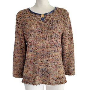 Ani Barrie Retro 1980s Sweater 3/4 Sleeve Multicolor Cotton Rayon Chunky Knit M